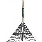 This professional springback rake is great for cleaning up leaves, small branches, lawn clippings or other debris in your yard. It is 24 inches wide with continuous tempered steel tines and has a 54 in. varnished hardwood handle.