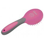 No more broken or pulled out hair with this gentle pink mane and tail brush. A specially designed comfort handle and round face lets you brush your horses mane and tail with ease. Use brush on mane and tail after it is combed to remove tangles.