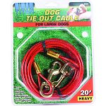 For large dogs up to 80 lbs Tangle free Weather resistant Extra strong snaps and cable Easily attached to post or stake