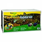 Contains: 15 gallon black aquarium, new screen top with one-handed operation, sandstone turtle terrace, 90gph reptofilter. Also includes: 5.5 inch dome lamp, incandescent bulb and aquasafe and reptomin plus sachets. For juvenile aquatic turtles and amphib