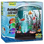 Features a fun auto-changing led airstone to light up your underwater environment. Three gallon half-moon kit includes tetra filtration, filter cartridge, small airpump, tubing, and clear lid.