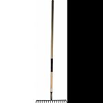 Leveling rake is used for leveling loose soil, mulch & peat moss Clear coated gray-steel rake head is made of short, thick, wide teeth Premium grade ash hardwood handle gives optimum ratio of resistance and flexibility