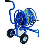Professional-grade hose reel that hold up to 400 feet of 5/8 inch hose Swivel design allows basket to rotate 270 degrees Tubed tires Includes leader hose Made in the usa