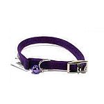 A snag proof safety cat collar with a slide buckle and a bell. This durable collar is made from a high quality nylon that is designed not to fray. It has an elastic loop which allows the collar to expand if it gets caught.