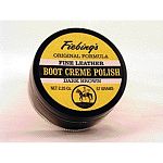 Fiebing Boot Creme Polish is a unique, rich wax blend that conditions, re-colors, and polishes finished, grained, and smooth leather shoes and boots. Excellent for covering scuffs and scrapes. Buffs to a high gloss.