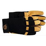 The Deerskin Boss Guard mens gloves for men have a flexible spandex back that hugs your hand with a deerskin palm and fingers that is double stitched in areas that tend to get worn more quickly. Wrist closure is a hoop and loop closure and has an elastic